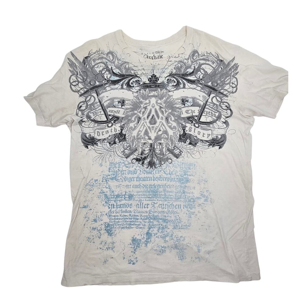 Archaic Affliction Mens 2XL Y2K Short Sleeve T-shirt Crew Neck All Over Print